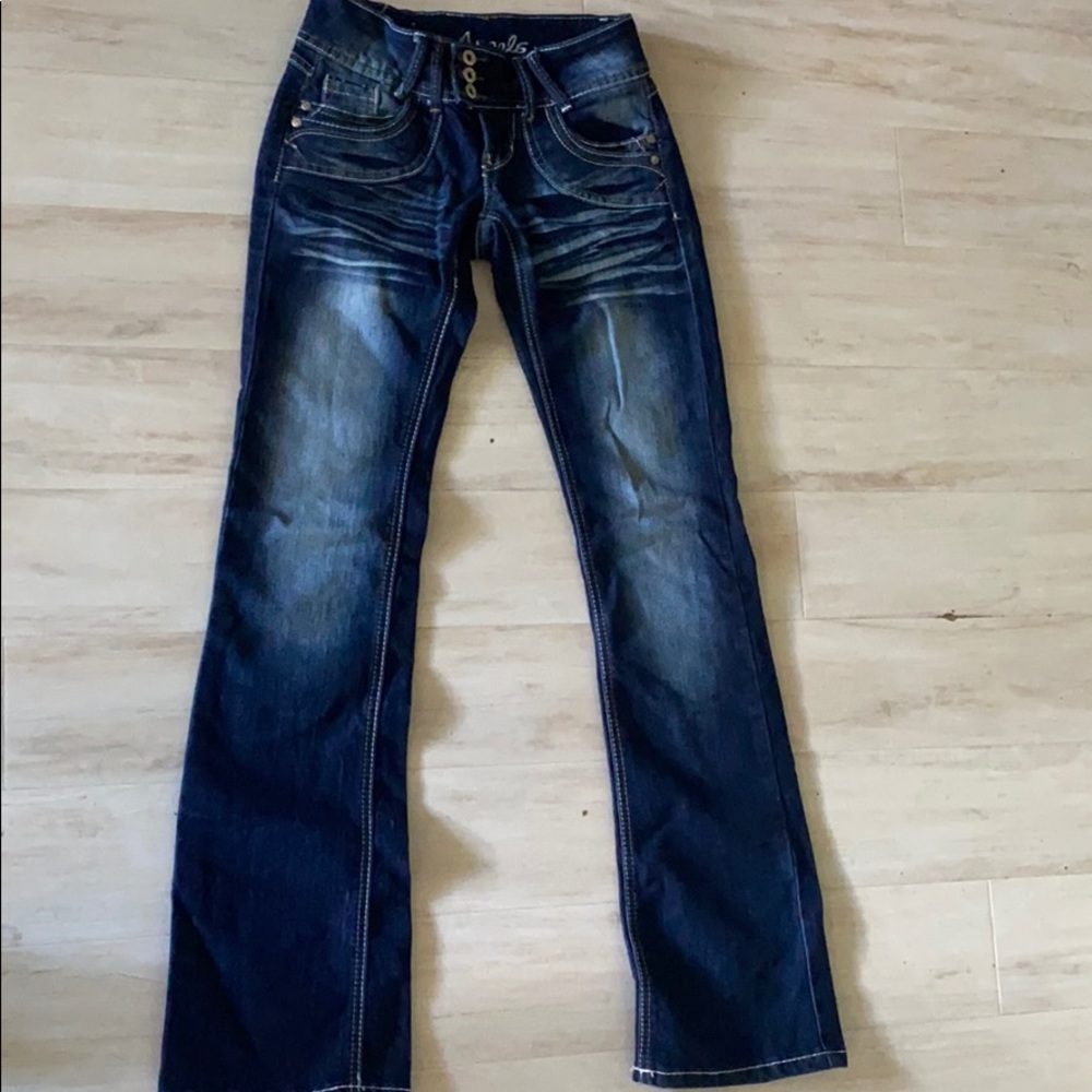 Angels 3 Button Denim Jeans Slight Flare Sz 1